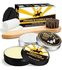Feilove Leather Boot Care Kit – Mink Oil & Saddle Soap for Leather with Applicators & Cloths – 6-Piece Leather Shoe Care Kit for Cowboy Boots, Work Boots, Shoes & Tack