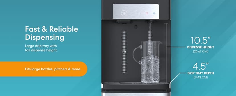 Brio ICE 420 Water Cooler Dispenser for 5 Gallon Bottle with Ice Maker, Bottom Load | UV Self Cleaning Technology, Night Light, Child Safety Lock & 2X Fast Dispense | NSF Certified - Black & Stainless