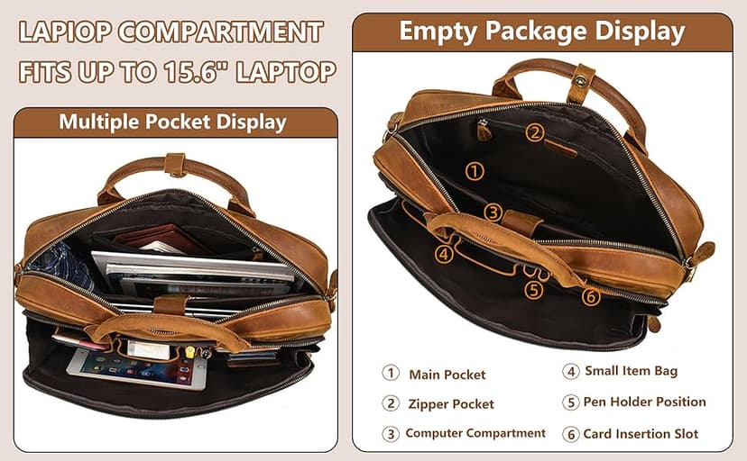 Personalized Leather Bag for Men, Full Grain Handcrafted Leather Briefcase with Multiple Compartments, Custom Business Laptop Messenger Bags,Top Choice Gifts for Birthdays, Christmas, Graduation