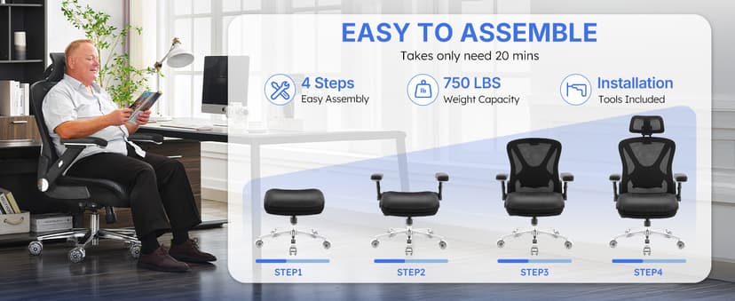 750lbs Ergonomic Office Chair,Upgrade Big and Tall Office Chairs for Heavy People,Mesh High Back Desk Chair with 5D Flip Arms Large Wheels,Adjustable Headrest & Lumbar Support,Wide Chairs