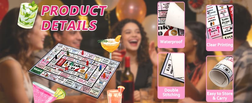 Drinking Board Games for Adults Girls Night,Waterproof Leather Mat Drinking Games,Party Interactive Drinking Game Playmat, Bachelorette Party,Family Play or Any Occasion,Age 21+,2-8 Players