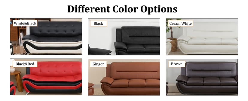 Ocstta Modern 3 Piece Living Room Couch Set, Faux Leather Sofa Set, Black