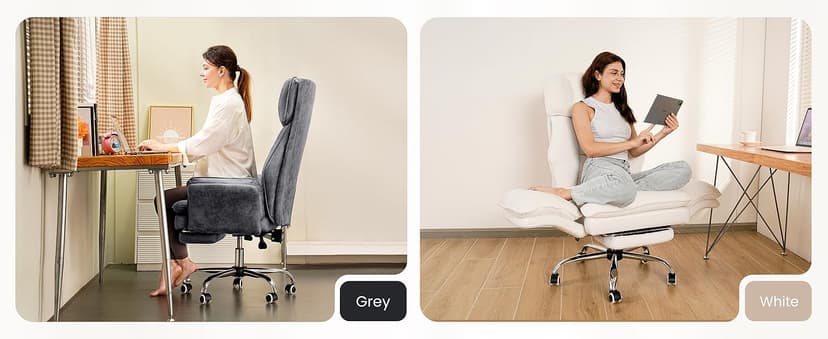 Big and Tall Office Chair, Flip Armrests for Pets & Cross Legged Sitting, Executive Ergonomic Computer Gaming Chair with Foot Rest, Teddy Fleece Wide Seat Reclining Desk Chair, White Vanity Chair