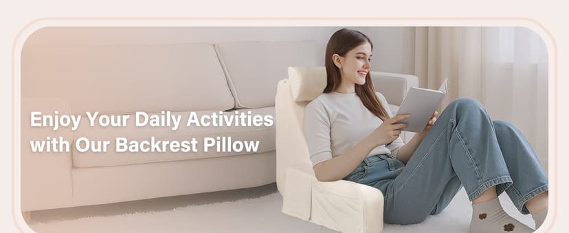 ENITYA 19" Back Pillow for Bed Sitting up, Big Pockets and Washable Removable Cover, Reading Chair for Watching TV/Reading/Gaming/Resting in Bed, Couch or Floor, Medium(Ivory)