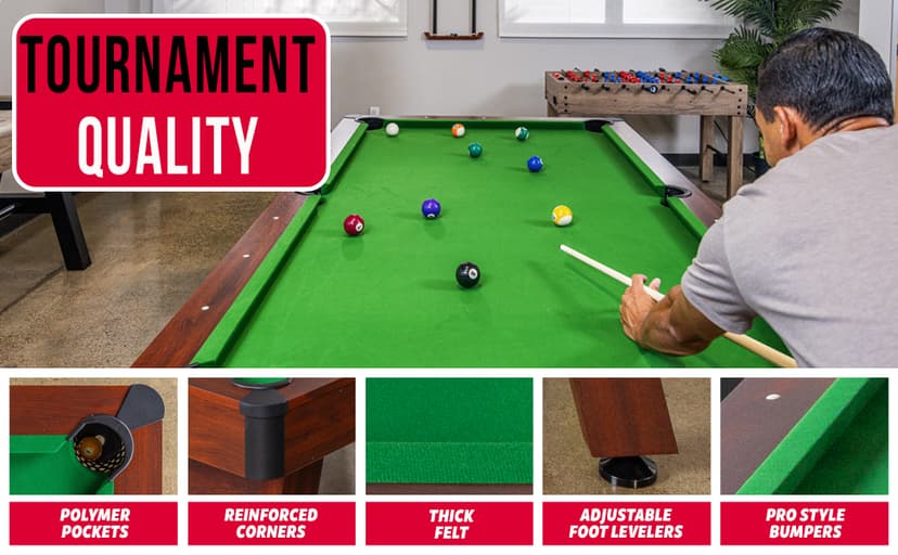 GoSports 7 and 8 ft Pool Tables with Wood Finish - Gray, Black, or Green Felt - Billiards Game Room Table for Adults & Family - Accessories Not Included