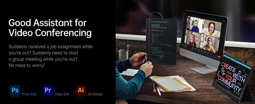 VILVA Portable-Monitor-for-Laptop - 15.6'' 1080P FHD IPS Display USB-C HDMI Portable Monitor for Laptop with Cover and Speakers External Monitor for Laptop/PC/Mac/Phone/Xbox Switch/PS4/