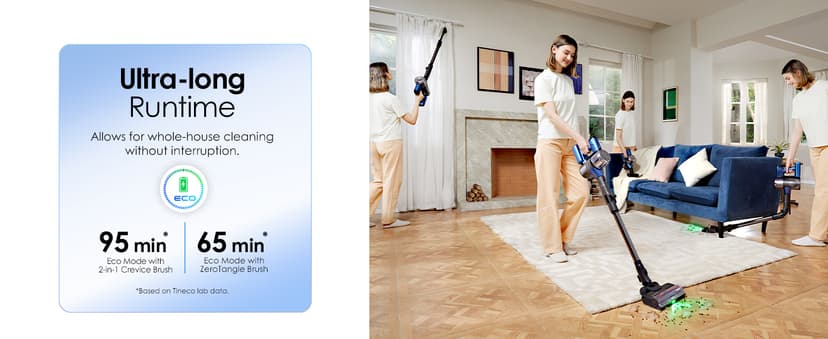 Tineco Pure ONE S50 Pro Cordless Stick Vacuum Cleaner, 200AW Powerful Suction, Zero Tangle Brush, 95Min Runtime, 180° Foldable Tube, 120° Green Light, Easily Tackles Large Debris Stick Vacuum