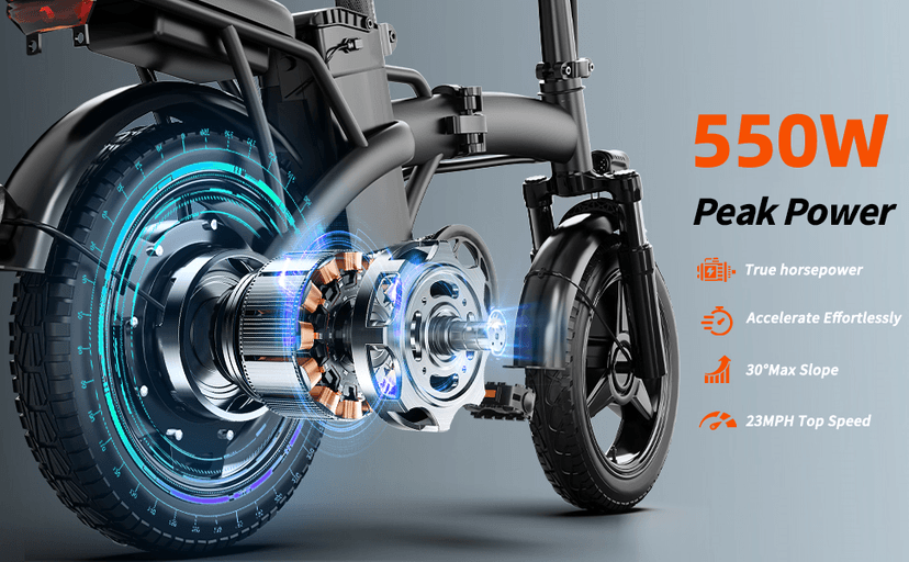 Electric Bike for Adults&Teens,550w Motor | 48V 12V Removable Battery | 23Mph Speed | PAS Mode 35 Miles Range | 14" Foldable E-Bike | Dual Disc Brakes | Ul 2849 Certified | Commuter Mini Bikes