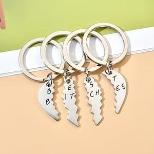 Miss Pink Best Friend Keychains Set Best Bitches BFF Besties Friendship Gifts Matching 2, 3, 4 Pieces Keychain for Women Teen Girls