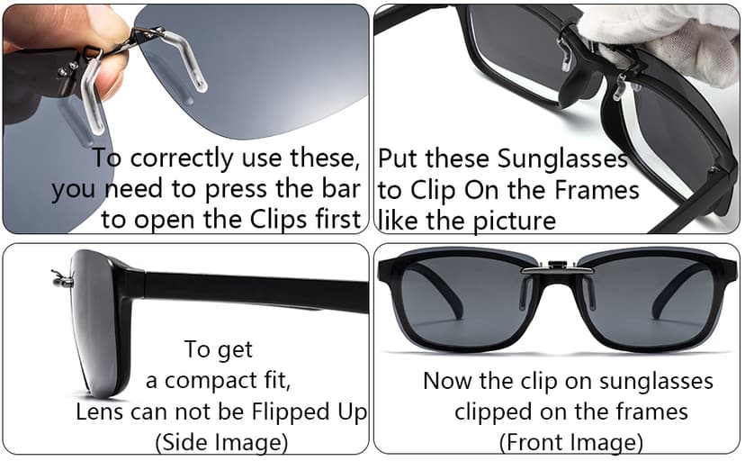CAXMAN Polarized Clip On Sunglasses Over Prescription Glasses Men Women Compact Fit Non-Flip Up