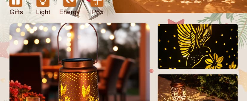 Hummingbird Birthday Gifts for Women Mom Grandma Solar Lanterns Outdoor Waterproof Garden Decor Metal Hanging LED Decorative Light for Patio Yard Lawn Backyard Front Porch Gardening Gifts