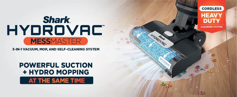Shark | Wet Dry Vacuum Cleaner | Vacuum and Mop Combo | HydroVac MessMaster | 3-in-1 Self-Cleaning + Powerful Suction | 2 Brushrolls & 2 Solutions Included | Hardwood Floor & Area Rug Cleaner | AW261