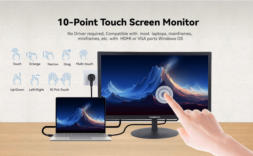 Touchscreen Monitor 21.5" FHD 1080P Multi-Touch Screen HDMI VGA Type-B Dual Speakers,75Hz,VESA,Brightness 300cd/m²,Tilt Adjust,PC Office Laptop Business Computer Desktop Touch Display