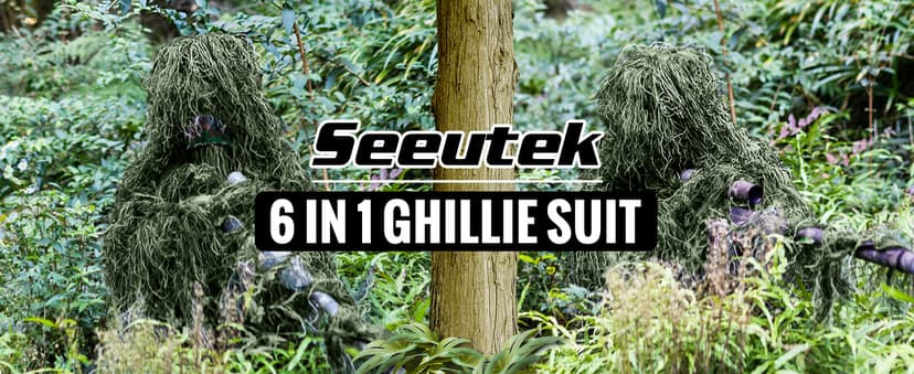 Seeutek 5 in 1 Ghillie Suit - 3D Camouflage Hunting Suits - Jacket, Pants, Hood, Carry Bag for Adults & Youth, M/L/XL/XXL