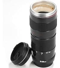 Camera Lens Coffee Mug with Slider Lid and Spoon– Realistic DSLR Thermos Cup, Novelty Gift for Photographers, Men & Women