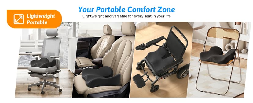 Seat Cushion for Tailbone & Sciatica Pain Relief – Certified & Ergonomist-Designed – Tapered Front Edge Reduces Thigh Pressure – Wide Memory Foam for Office Chair, Car, Wheelchair (Gray)