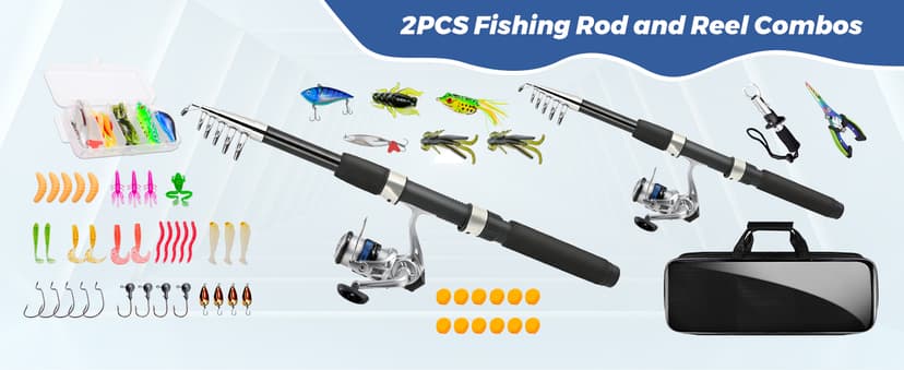Telescopic Fishing Rod and Reel Combo Set, 2PCS Collapsible Fishing Poles, Fishing Kit with Spinning Reel Fishing Pliers and Lip Gripper, Travel Saltwater Freshwater Fishing Gear for Adults Beginners