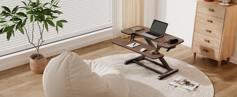 FLEXISPOT 32" Standing Desk Converter, Space-Saving Desktop Riser for Home Office, Sit Stand Computer Workstation for Laptop & Dual Monitor Setup, Black