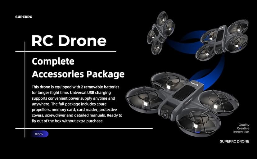 FPV Drone with Camera and VR Glasses, Brushless Motor Optical Flow Cool LED Lights Drones Dual Camera Switch RC Quadcopter 2 Batteries VR Drones for Beginners Adults X226 Drone