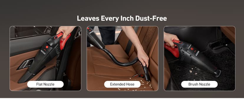 AstroAI Handheld Car Vacuum Cordless with Accessories, Portable Vacuum Cleaner with 12V DC Power, LED Light, Brush, Extended Suction Pipe, Hose, Mini Handheld for Car, Home, Office, and Pet Hair, Red