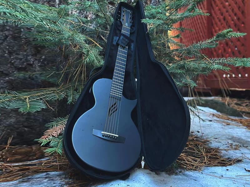 Enya Nova Go Carbon Fiber Travel Acoustic Guitar | 1/2 Size Lightweight Moisture-Proof Guitara | Adult & Beginner Portable Guitar with Gig Bag & Accessories (Black)