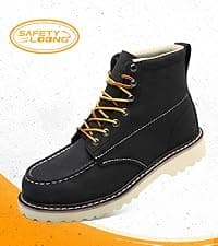 SAFETY LOONG Moc Toe Work Boots for Men Soft Toe Comfortable Full-Grain Leather 6" Non Slip and Water Resistant Safety Ankle Workboots