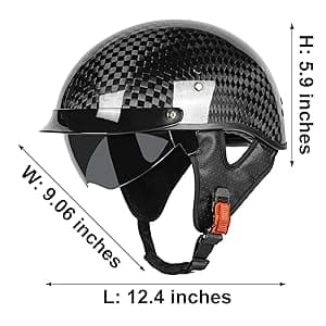 Carbon Fiber Motorcycle Half Helmet for Adults Men & Women – DOT Approved Open Face Retro Helmets with Visor, Vintage Design for Scooter, Moped, Cruiser