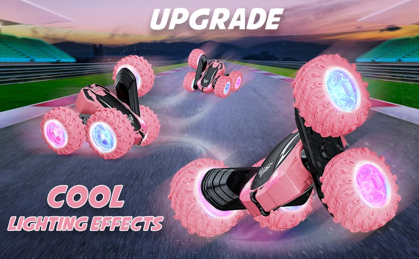 Remote Control Car, 2.4GHz RC Stunt Car, Double Sided 360° Rotating RC Cars with LED Headlight & LED Wheel, High Speed Off Road RC Crawler Xmas Gift for 3 4 5 6 7 8-12 Year Old Girls Toys (Pink)