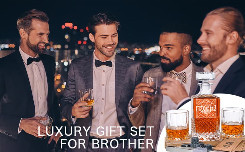 PONPUR Gifts for Brother, Whiskey Decanter Set with 2 Whisky Glasses, Unique Cool Stocking Stuffers Birthday Gift for Brothers from Sister, Best Christmas Presents for Men
