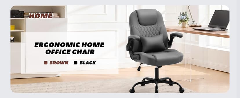 Executive Office Chair PU,Leather Office Chair with Wheels,360° Swivel Rolling Chair with Padded Arms,Ergonomic Computer Chair with Lumbar Support for Short People Use (Grey)