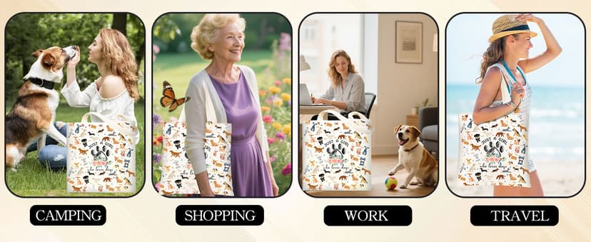 Cute Gifts for Dog Lover, Dog mom Gift Reusable Grocery Beach Shopping Bag for Women, Birthday Gift for Mom Daughter Friends Sisters Who Loves Dogs