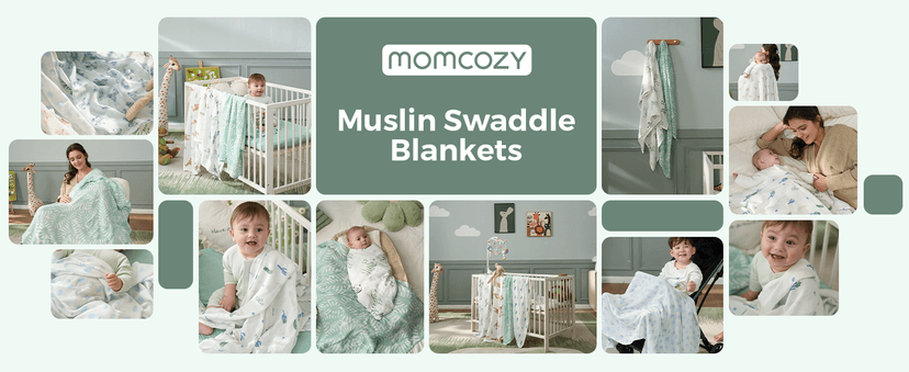 Breathable & Skin-Friendly 2-Layer Gauze Receiving Blankets, Swaddle Blanket for Baby Shower Gifts & Baby Registry Essentials Momcozy Muslin Swaddle Blankets, 3-Pack, Large 47"x47" Cuddle Buddies B0DRD4T9VZ