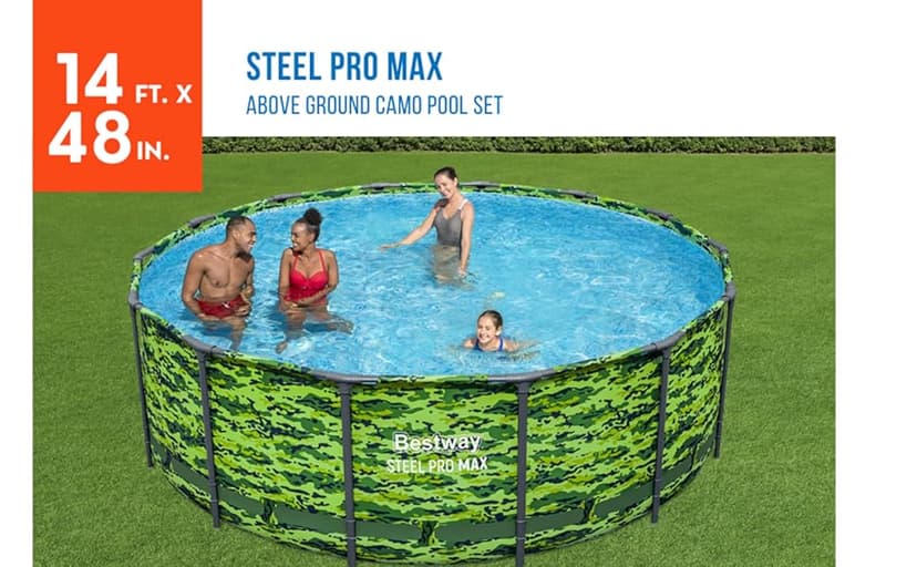 Bestway Steel Pro Max 14'x48 Camo Pool Set | Durable Construction, Easy Assembly, and All-Inclusive Accessories - Above Ground Pool Set with Filter Pump, Ladder, and Pool Cover - No Tools Required!