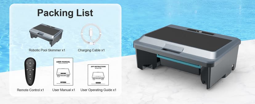 2026 Upgraded F1T Solar Powered Robotic Pool Skimmer Surface Cleaner with APP Support Dual Charging Options Smart Obstacle Avoidance 24/7 Continuous Cleaning Ideal for Above Ground Pool Gray