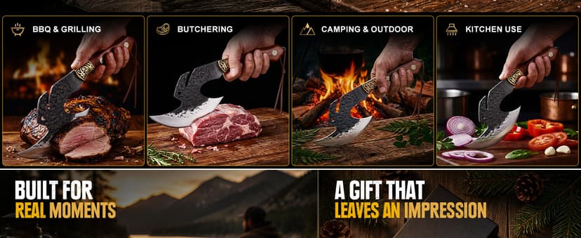 High carbon steel kitchen axe for meat cutting. Ideal for outdoor BBQ & camping. Premium birthday gift box for men & dad Topfeel Hand Forged Meat Cleaver,6.2" Viking Knife with Sheath gift for men B0FVSNSCRK