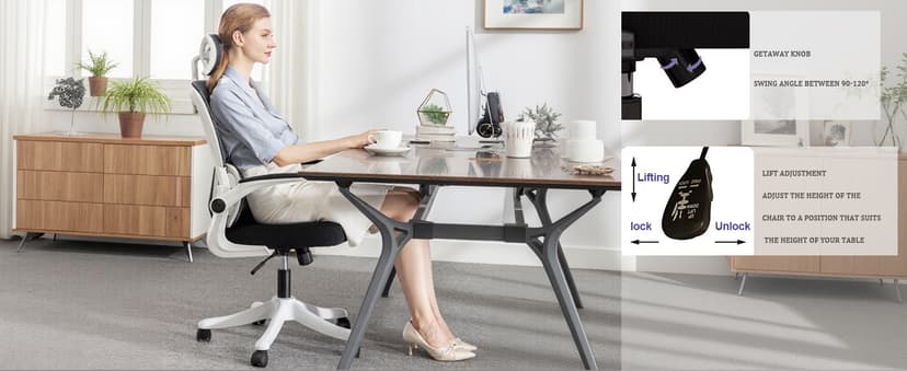 Ergonomic Office Chair Computer Desk Chairs with Flip-up Armrests and Lumbar Support, High Back Mesh Gaming Chairs Rolling Work Swivel Task Chairs with Adjustable Headrest