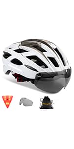 Shinmax Adult Bike Helmet,Bicycle Helmet with Removable Magnetic Goggles & USB Rechargeable LED Light Road Mountain Bike Helmet Adjustable Size Ultralight Cycling Helmet Men Women SM-T88