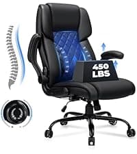 HOFFREE Massage Office Chair with Foot Rest 7 Points Vibration Ergonomic Executive Desk Chair Leather Computer Office Chair Black