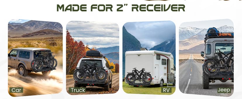 Bike Rack for Car,200lbs Capacity for 2 EBike with Anti Theft Lock Foldable Tilt Design Hitch Bike Rack,Up to 5-Inch Fat Tire for 2'' Receiver