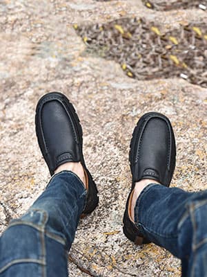 Venshine Mens Walking Shoes Leather Lightweight Breathable Casual Slip On Loafers