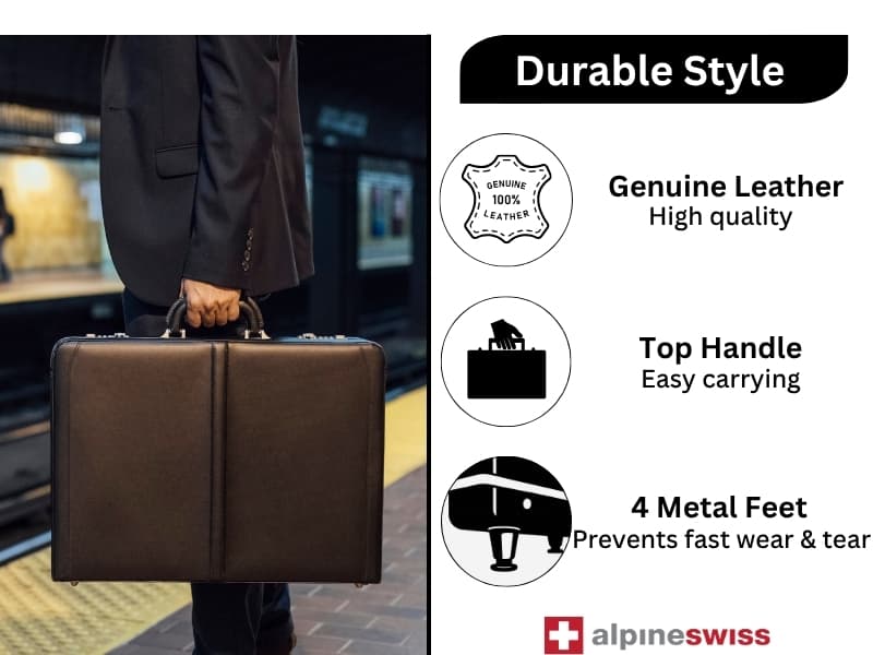 Alpine Swiss Mens Briefcase | Expandable Genuine Leather Attache Briefcase For Men | Dual Combination Lock Business Case
