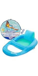SwimWays Spring Float Premium Recliner Pool Lounger, Inflatable Pool Floats Adult with Fast Inflation for Ages 15 & Up, Sky Blue
