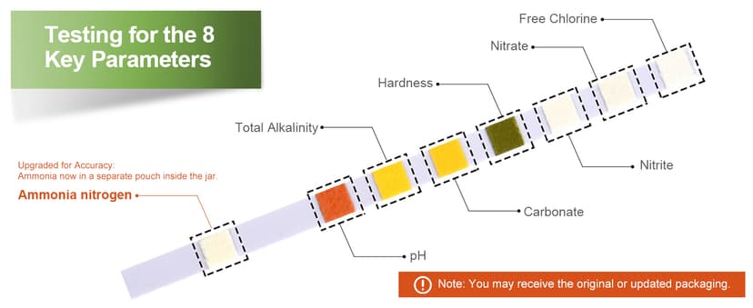 AAwipes Aquarium Ammonia Test Strips 8-in-1 |25 Strips | Quick & Accurate Water Testing Test pH, Carbonate, Alkalinity, Hardness, Chlorine, Nitrite, etc. (K02-25)