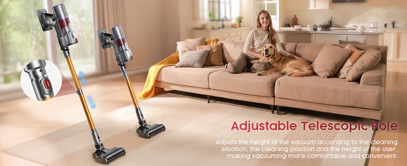 UNINELL HOME Cordless Vacuum Cleaner, 50000Pa 580W 70Mins Vacuum Cleaners for Home,Anti-Tangle Stick Vacuum Self-Standing, Handheld Vacuum Rechargeable for Pet Hair/Carpet/Floor,LED Display
