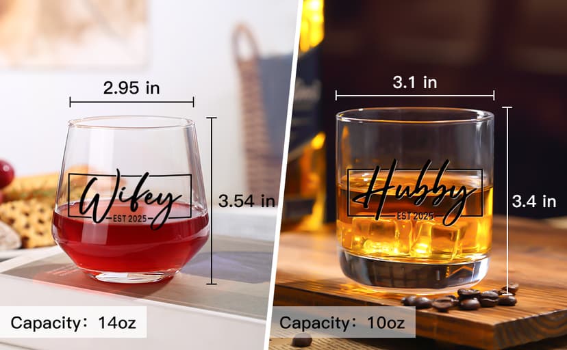Christmas Gifts for Couples 2025,Wedding Gift, Wifey and Hubby Glasses Set,Bridal Shower Gifts for Bride and Groom, Newly-Married Anniversary for Him and Her,Mr and Mrs Gift,His and Hers Glass
