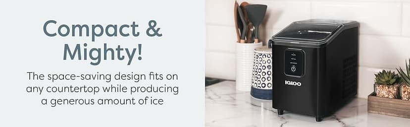 Igloo Portable Ice Maker with Scoop & Basket- Ice Maker with LED Control Panel & 1.5 Quart Water Tank-Ice Cube Maker Produces 26 Lbs. of Ice in 24 Hours With 8 Large or Small Cubes In 7 Minutes- Black