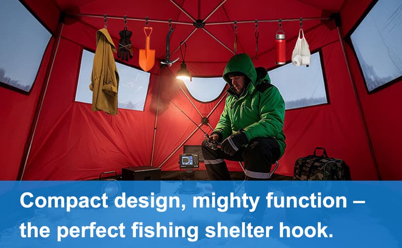 Fabflame 12 Pack Ice Fishing Shelter Tent Hooks, Heavy Duty Ice Fishing Shelters Coat Hooks Accessory Hanger for Ice Fishing Tent, Outdoor Camping, Hunting Blinds, Must-Have Ice Fishing Accessories