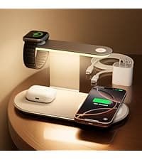 GUSGU 3 in 1 Charging Station for MagSafe Wireless Charger with Three-Level Night Light, 15W Max Fast Charging for iPhone 17/16/15/14/13/, Apple Watch Series 2-11/SE 3/ Ultra 3, AirPods Pro 3-Gray