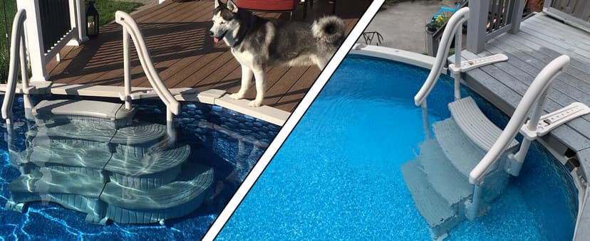 Confer Plastics Curve CCX-AG Drop in Above Ground Pool Step with Blue Treads - Base Step with Add-On