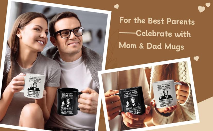 Breezy Valley Mom and Dad Mugs Christmas Gifts for Parents from Daughter Son - New Parent Gifts for Mommy Daddy from Children Kids, Funny Birthday Anniversary Mom and Dad Coffee Mugs Set Gift Ideas